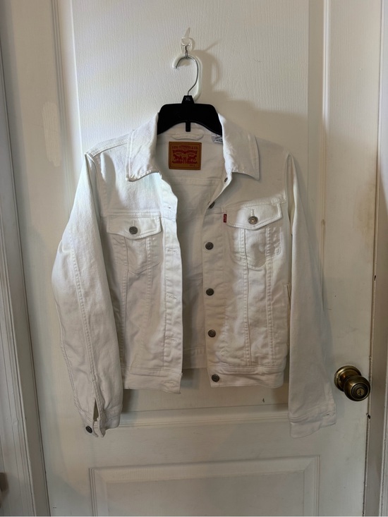 Levi's Jackets & Blazers - Levi's White Denim Jacket with Tan Leather Patch